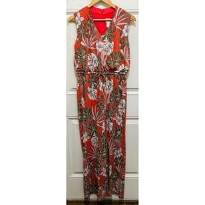 Chico's 1P Petite Orange Tropical Floral V-Neck‎ Sleeveless Wide Leg Jumpsuit